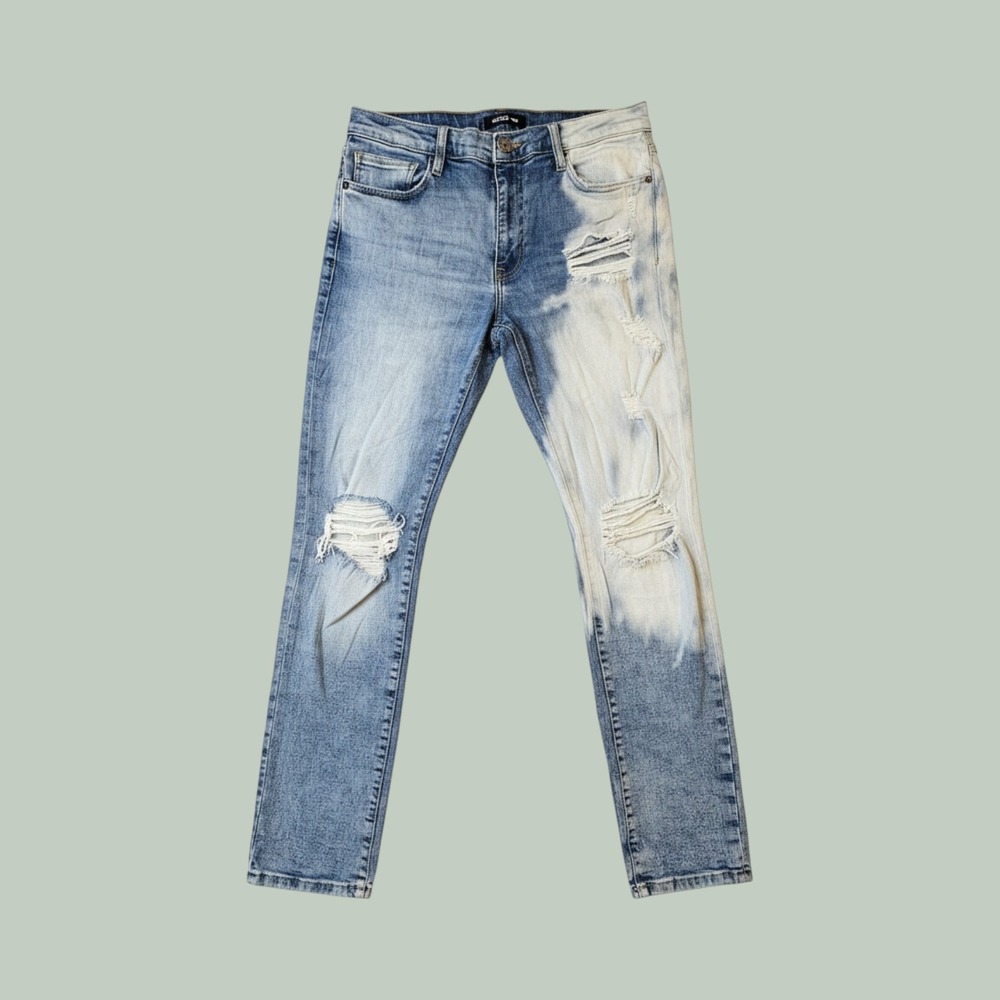 NovaMen Jeans Mens 32x30 Two-Tone Bleach Distressed Blue Denim Streetwear
